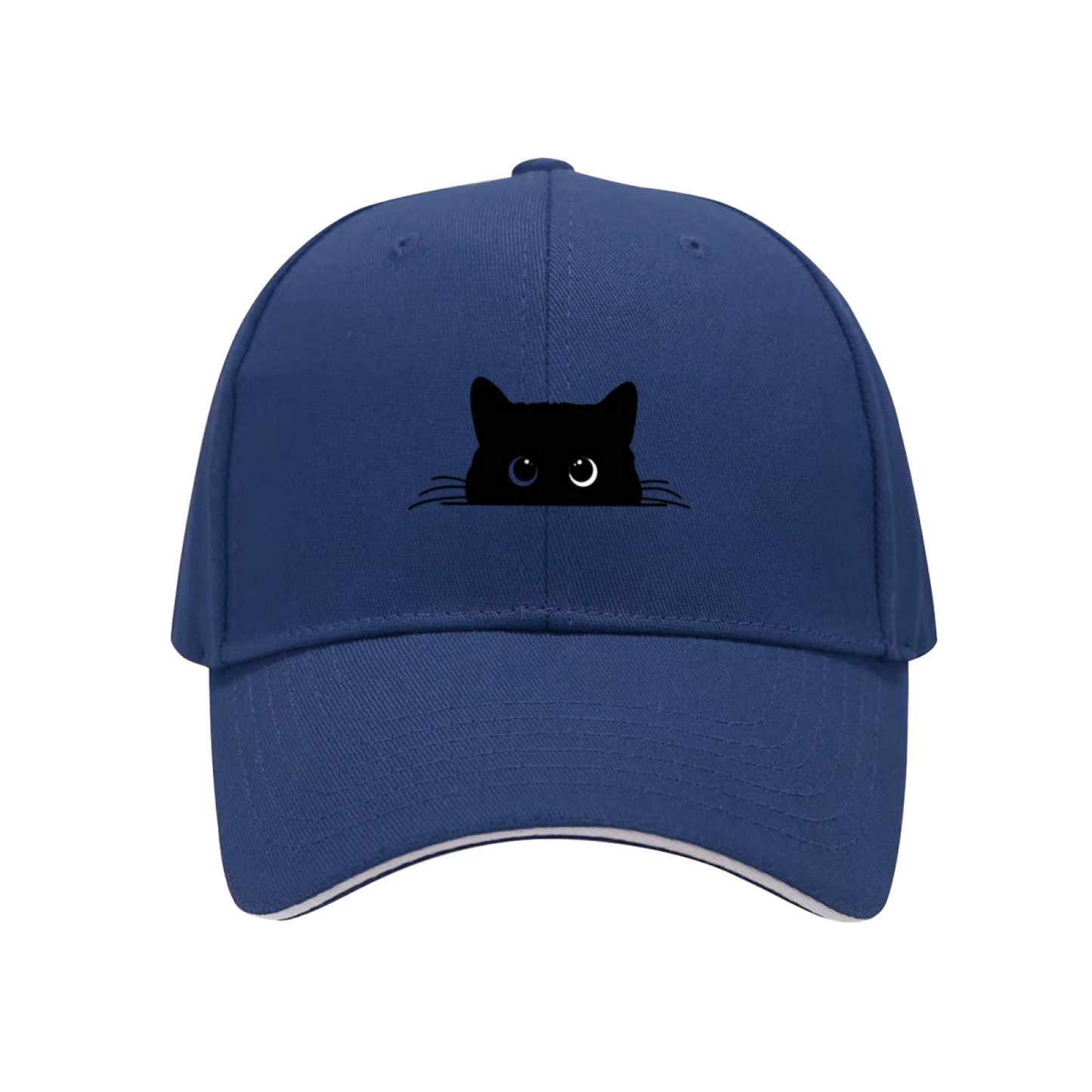 Peeking Black Cat Silhouette White Sandwich Baseball Cap, Cat Mom Cute Peaked Hat