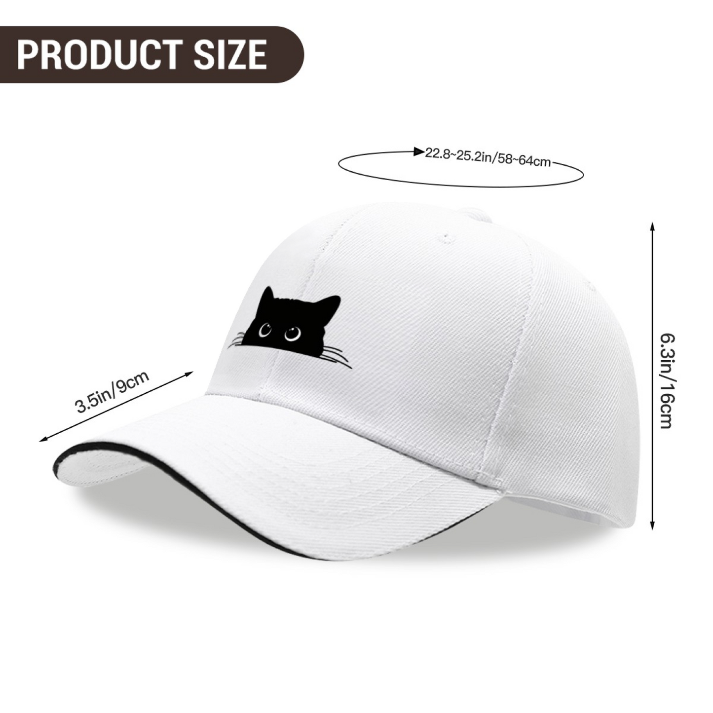 Peeking Black Cat Silhouette White Sandwich Baseball Cap, Cat Mom Cute Peaked Hat