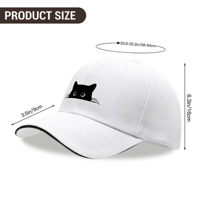 Peeking Black Cat Silhouette White Sandwich Baseball Cap, Cat Mom Cute Peaked Hat