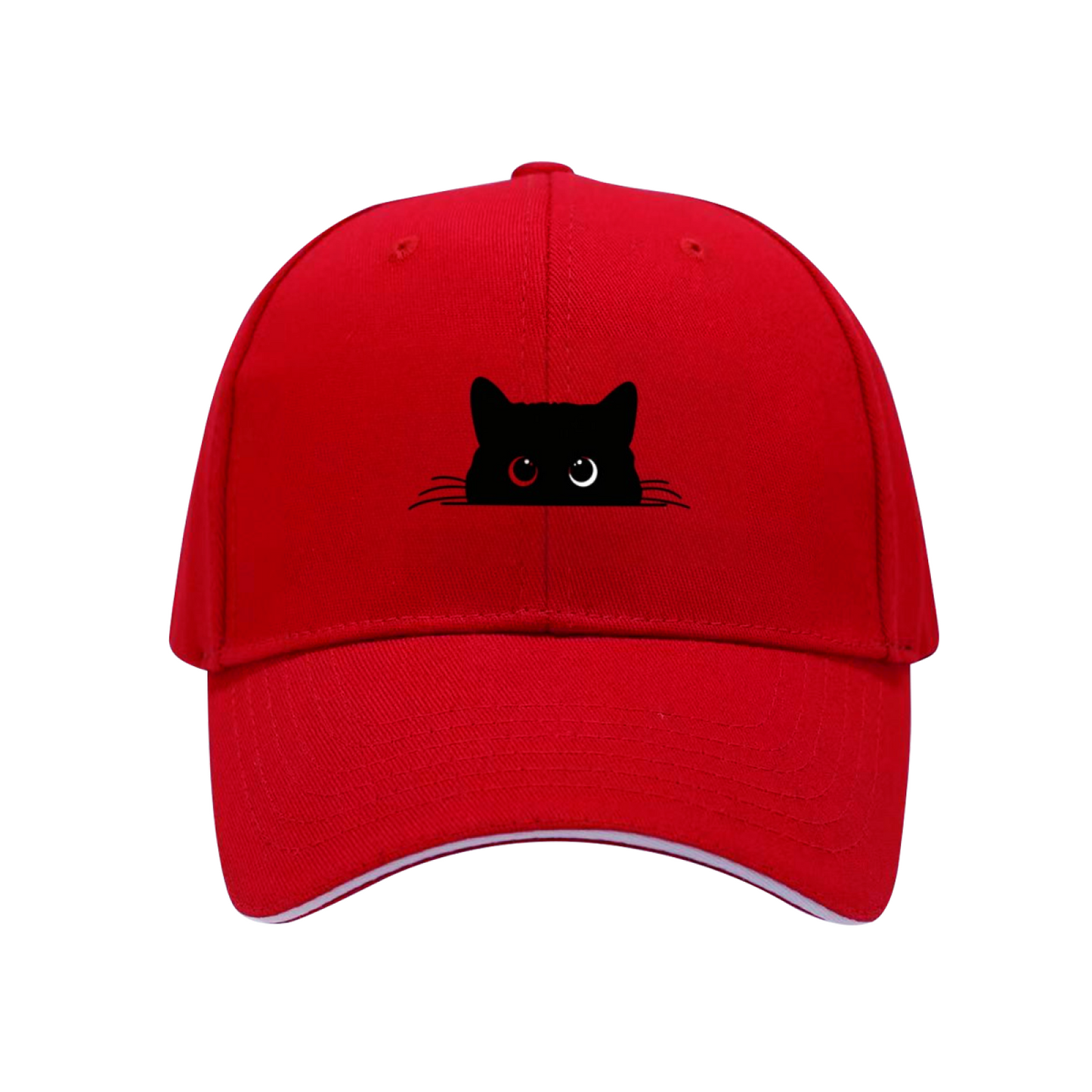 Peeking Black Cat Silhouette White Sandwich Baseball Cap, Cat Mom Cute Peaked Hat