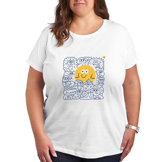 Funny Doodle Sun Monster Line Art Casual Plus Size Women Graphic Tee