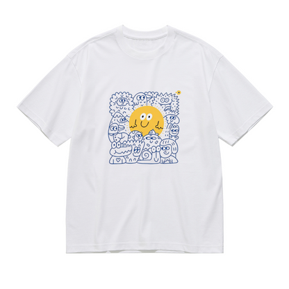Funny Doodle Sun Monster Line Art Casual Plus Size Women Graphic Tee