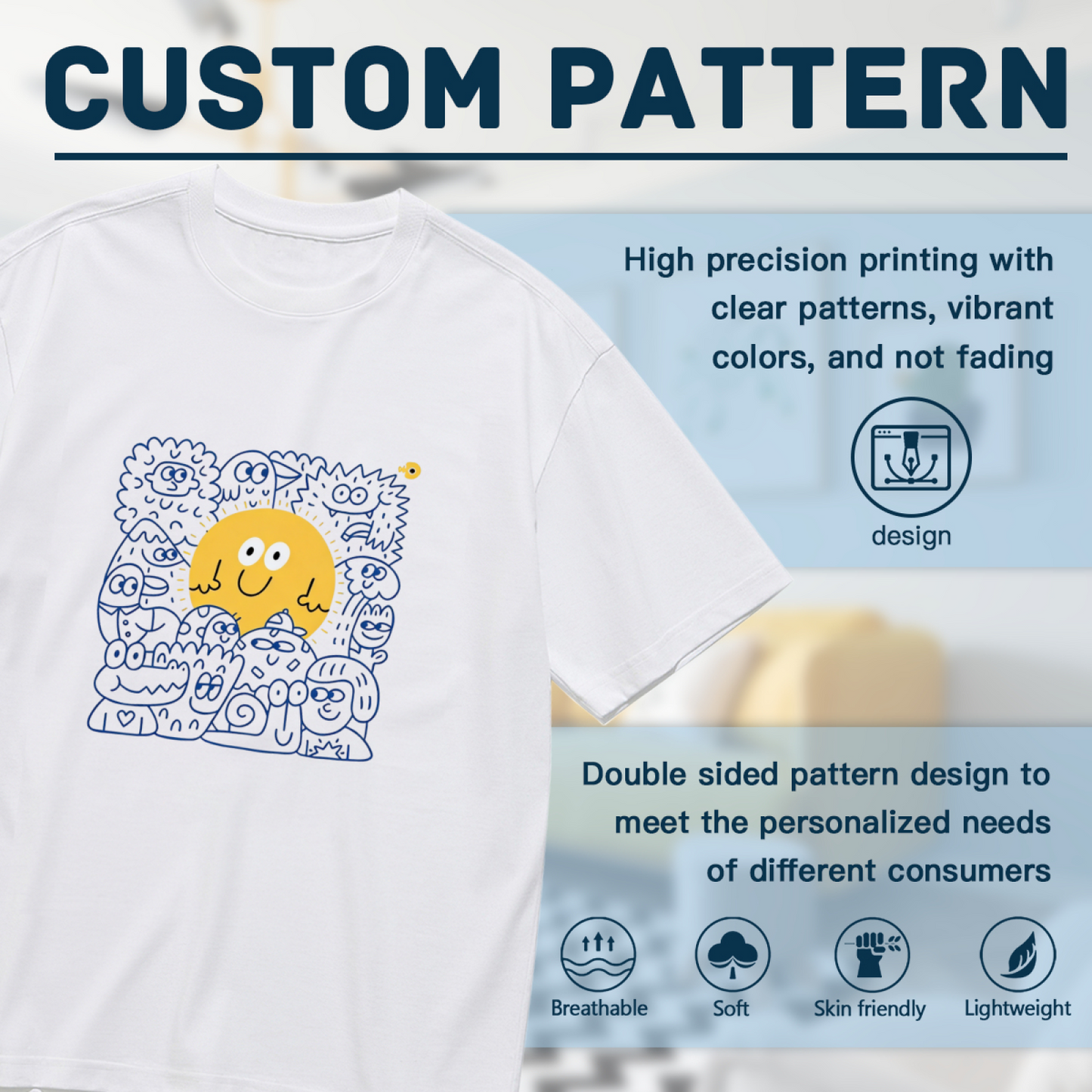 Funny Doodle Sun Monster Line Art Casual Plus Size Women Graphic Tee
