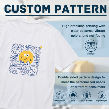 Funny Doodle Sun Monster Line Art Casual Plus Size Women Graphic Tee