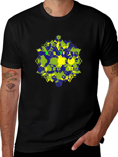 Geometric Triangle Pattern Black T-Shirt