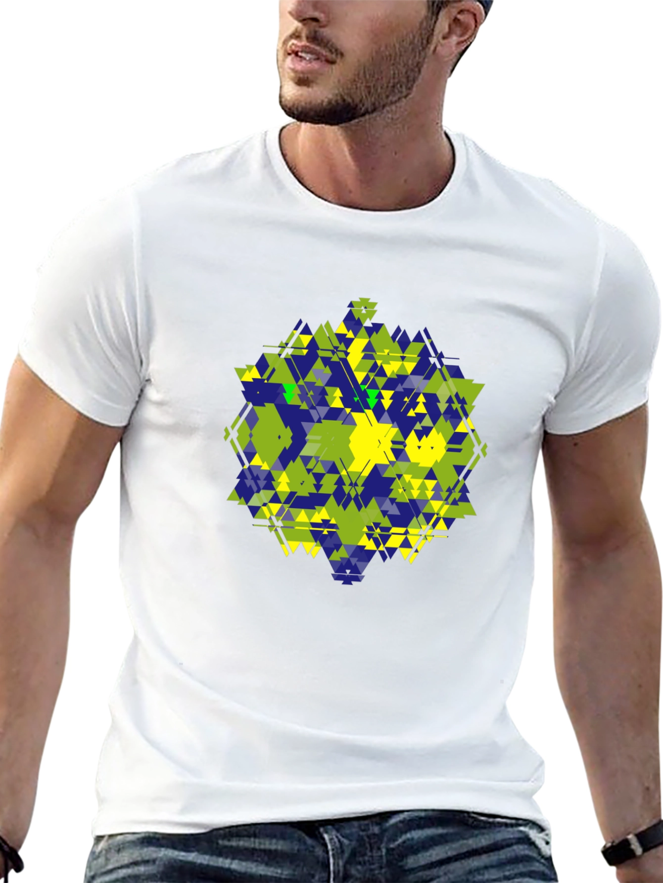 Geometric Triangle Pattern Black T-Shirt