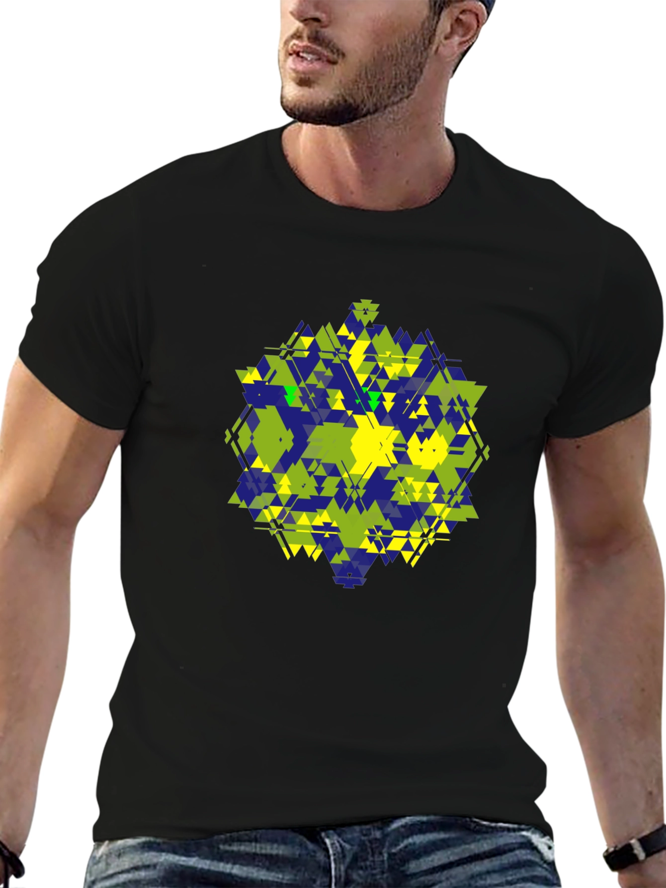 Geometric Triangle Pattern Black T-Shirt