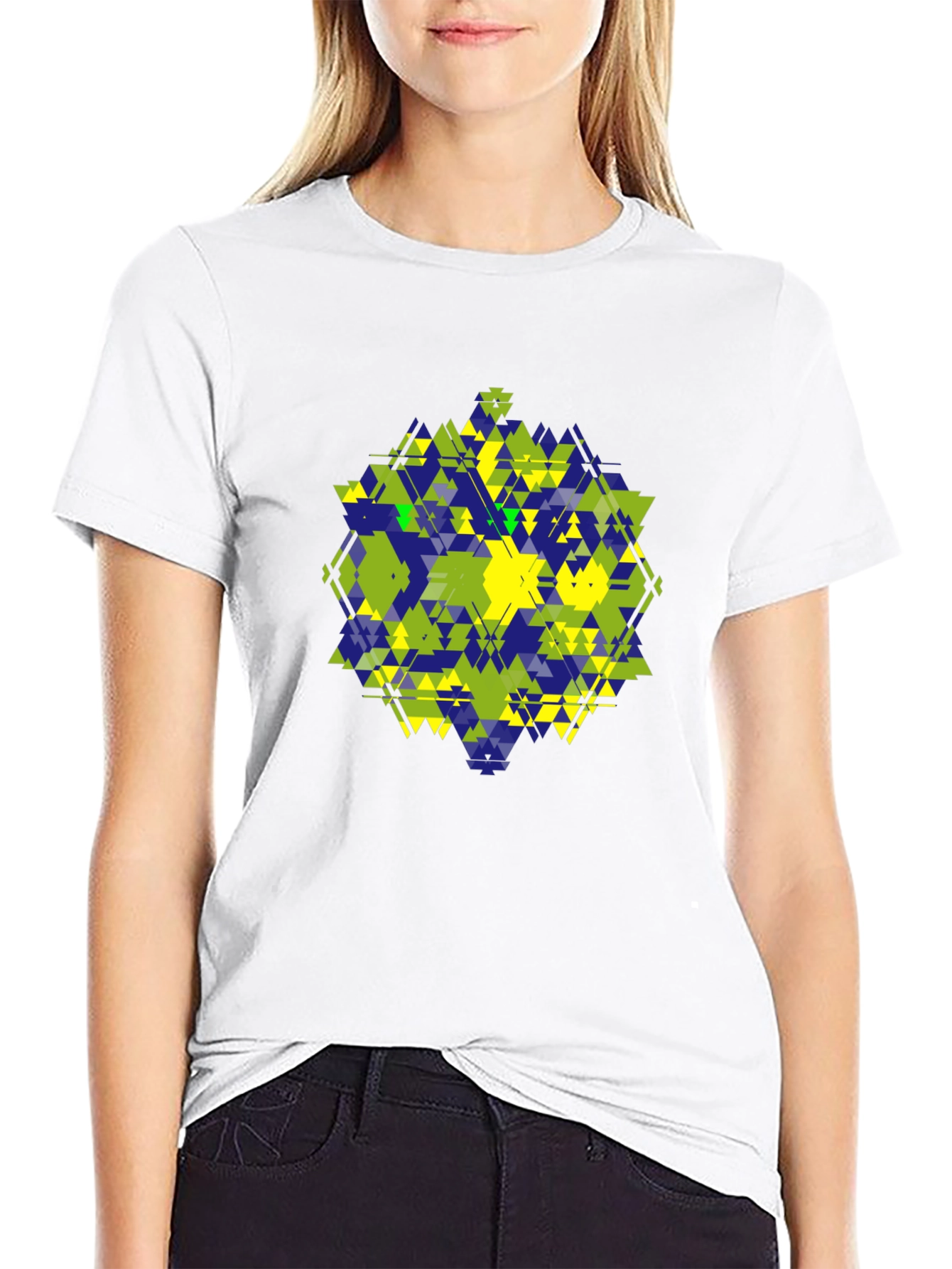 Geometric Triangle Pattern Black T-Shirt