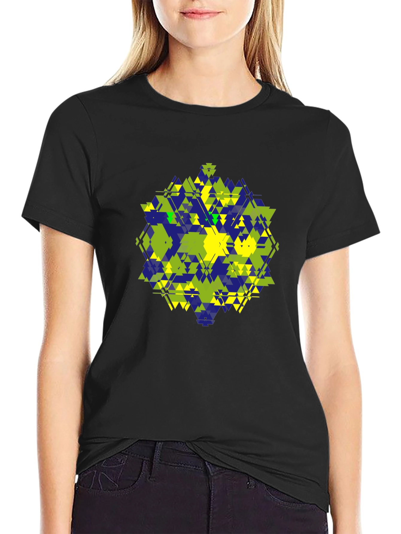 Geometric Triangle Pattern Black T-Shirt