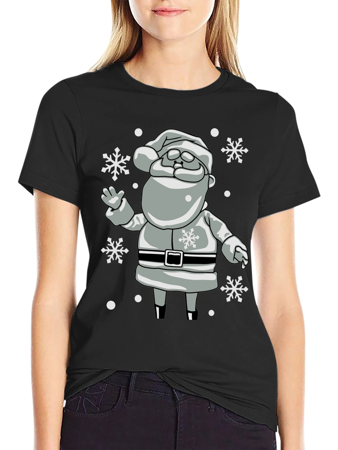 Festive Santa Snowflake Black T-Shirt