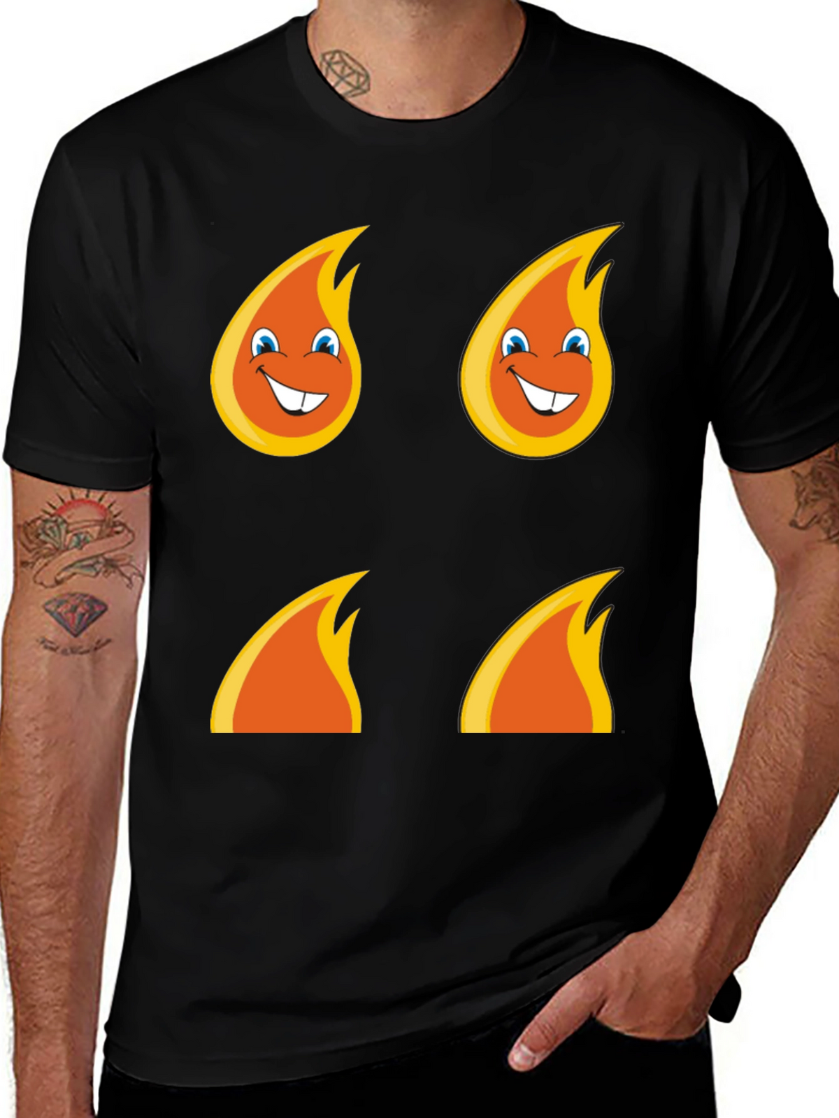 Funny Flame Graphic T-Shirt - Black Cotton Tee