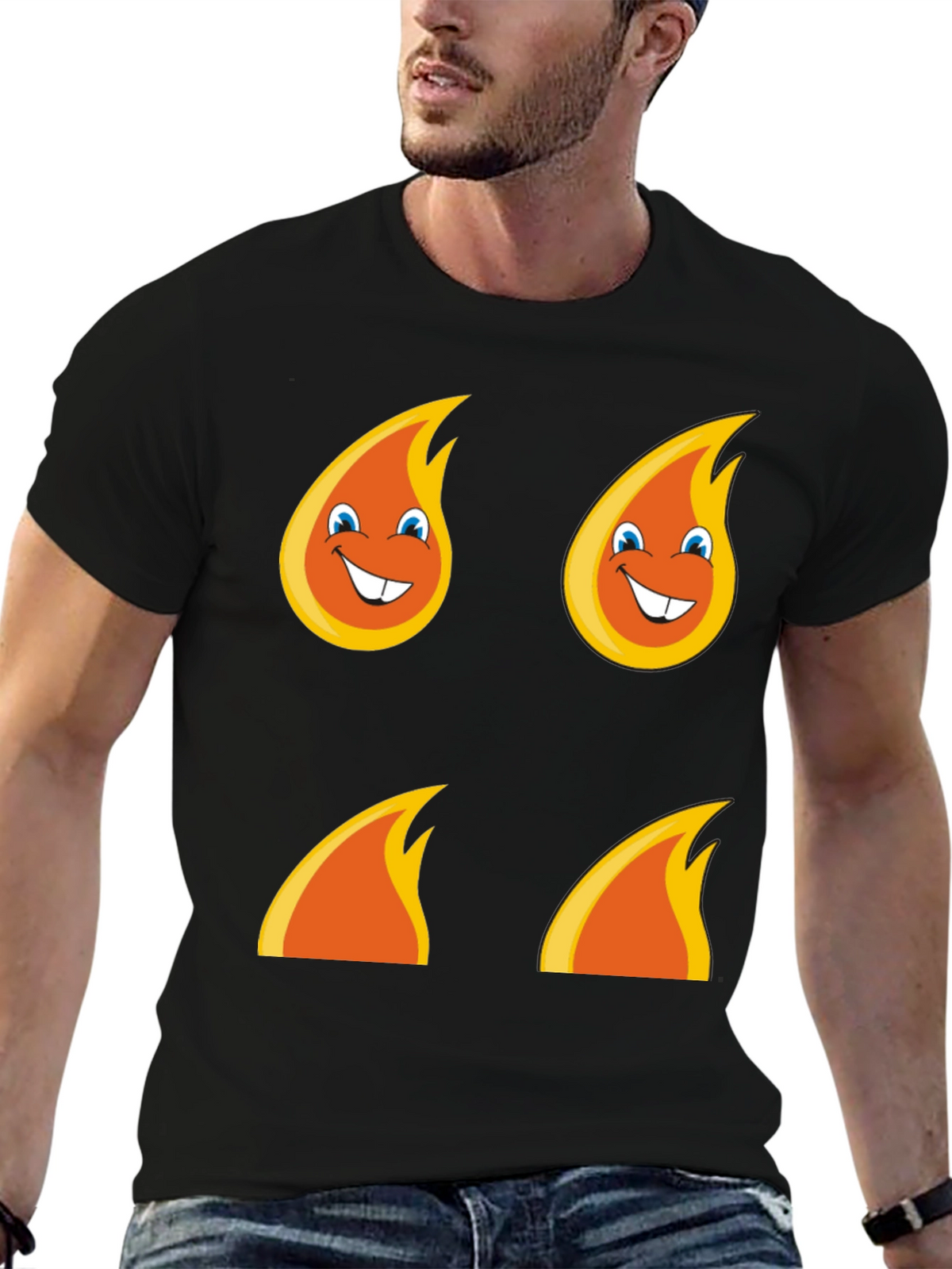 Funny Flame Graphic T-Shirt - Black Cotton Tee