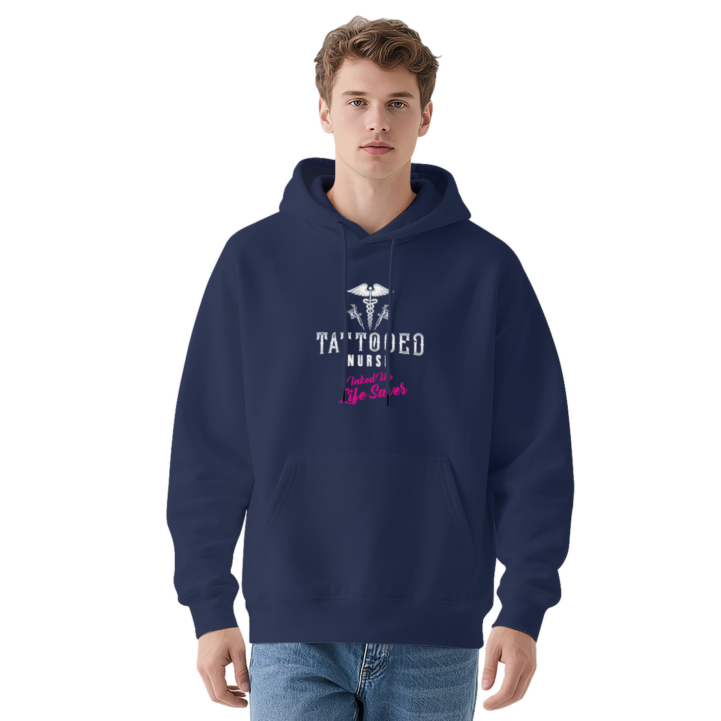 Tattooed Nurse Medical Caduceus Navy Hoodie