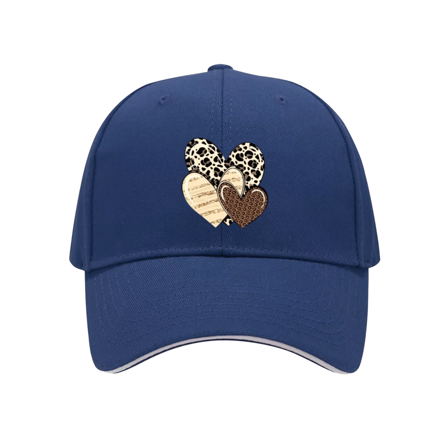 Leopard Cow Print Multi Hearts Multi-Color Sandwich Baseball Hat