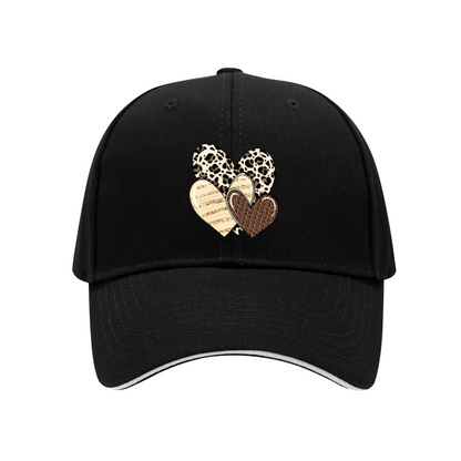 Leopard Cow Print Multi Hearts Multi-Color Sandwich Baseball Hat