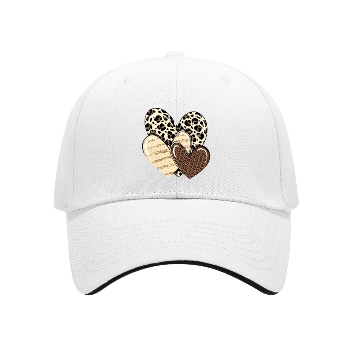 Leopard Cow Print Multi Hearts Multi-Color Sandwich Baseball Hat