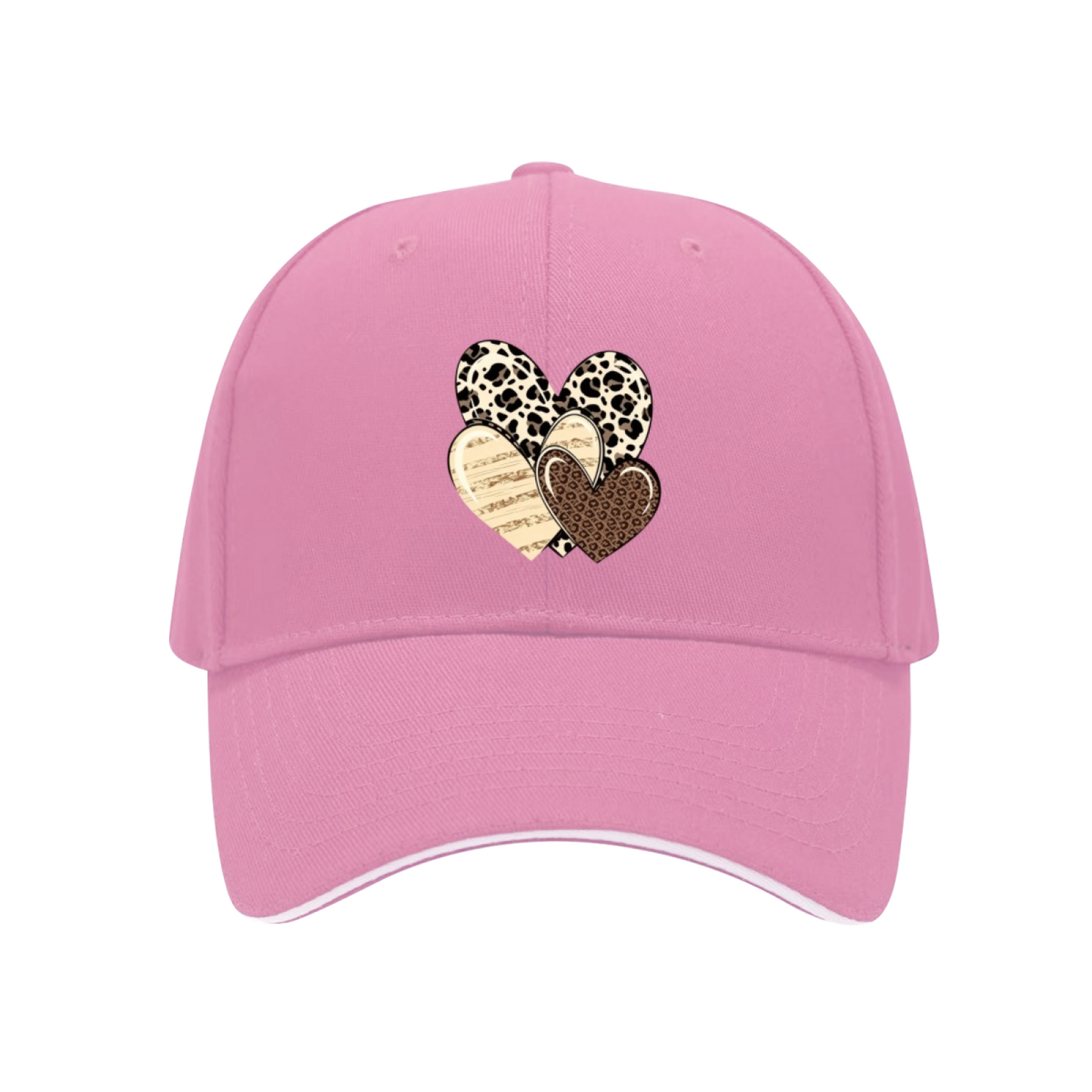 Leopard Cow Print Multi Hearts Multi-Color Sandwich Baseball Hat