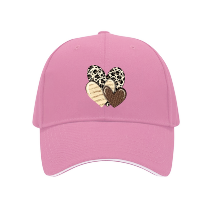 Leopard Cow Print Multi Hearts Multi-Color Sandwich Baseball Hat