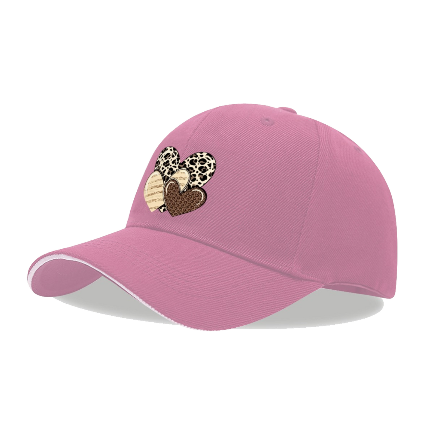Leopard Cow Print Multi Hearts Multi-Color Sandwich Baseball Hat
