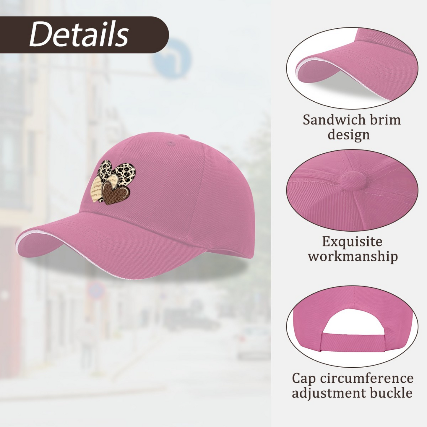 Leopard Cow Print Multi Hearts Multi-Color Sandwich Baseball Hat