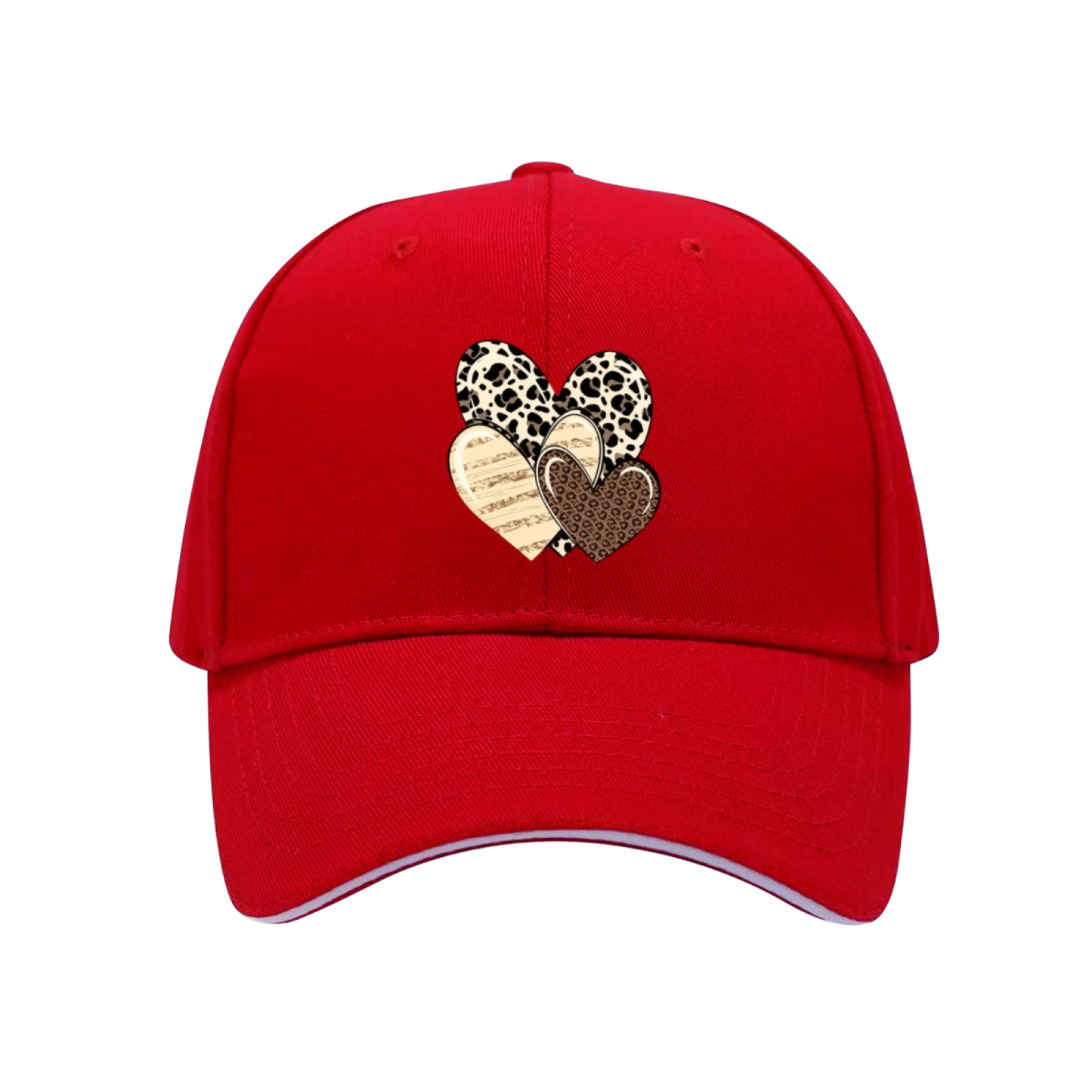 Leopard Cow Print Multi Hearts Multi-Color Sandwich Baseball Hat