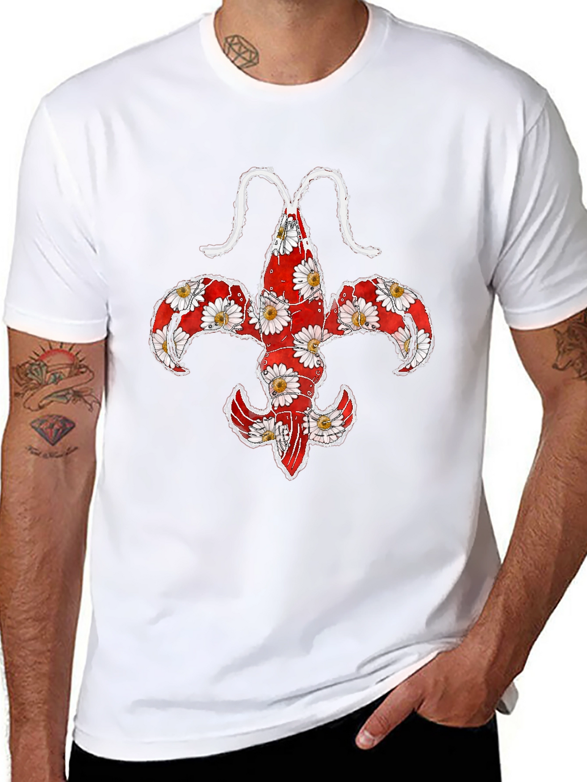Floral Fleur-de-lis Lobster Graphic T-Shirt