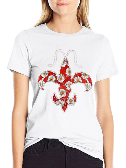 Floral Fleur-de-lis Lobster Graphic T-Shirt