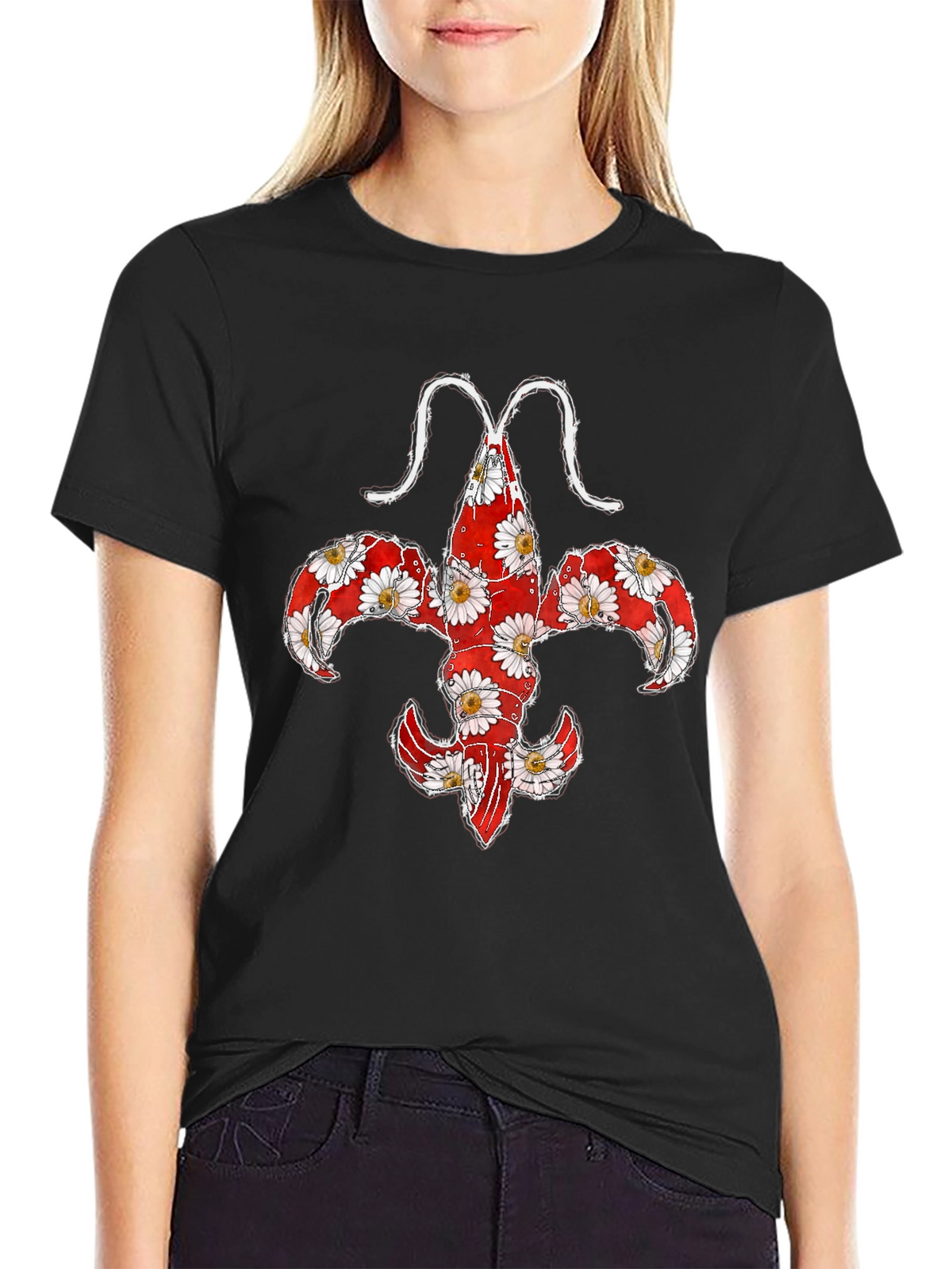 Floral Fleur-de-lis Lobster Graphic T-Shirt
