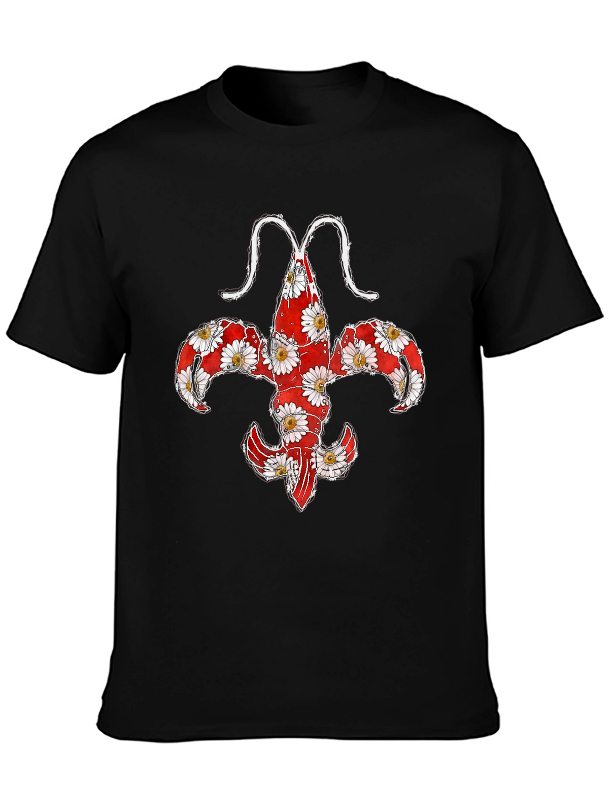 Floral Fleur-de-lis Lobster Graphic T-Shirt