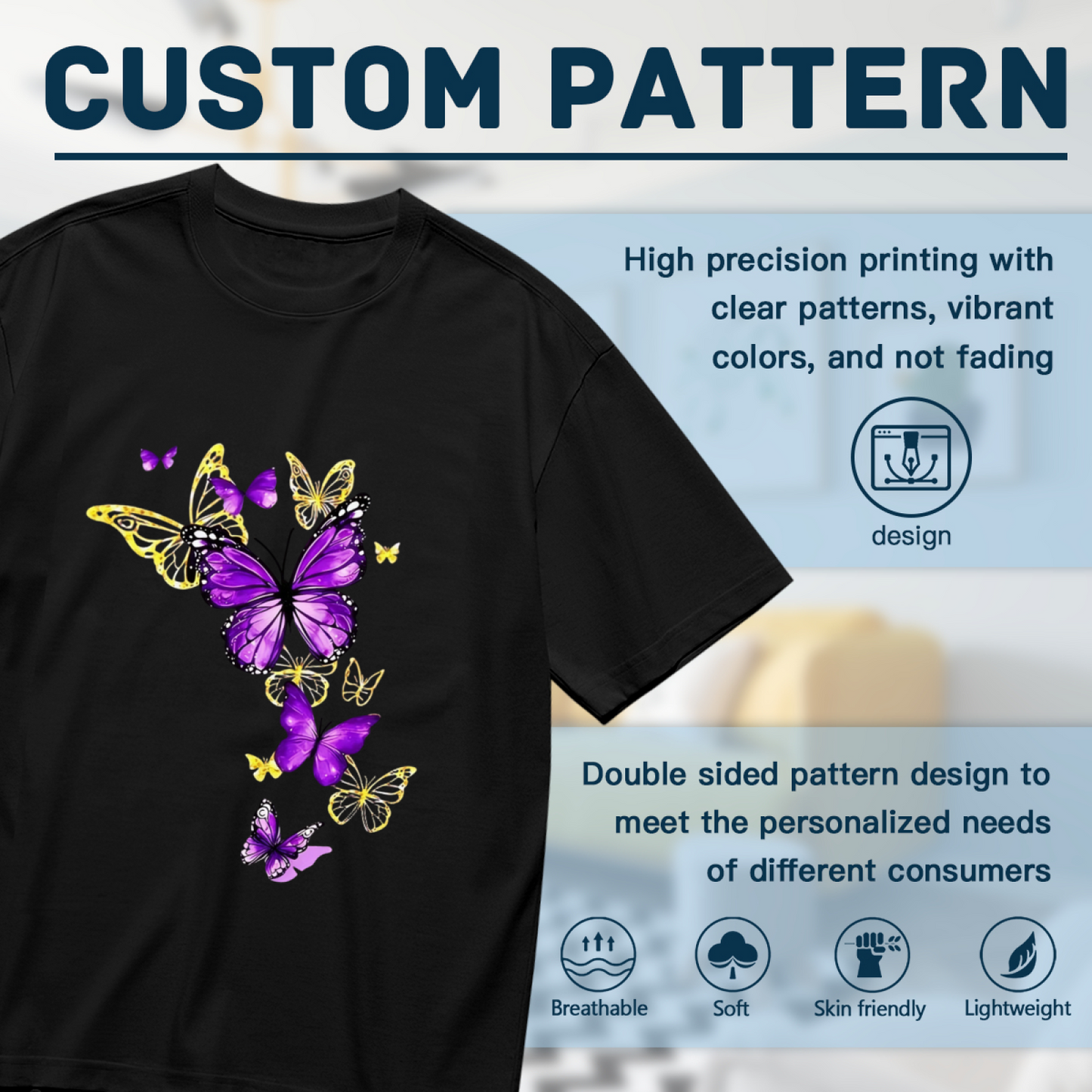 Dreamy Purple Gold Butterfly Gradient Art Plus Size Women Graphic Tee