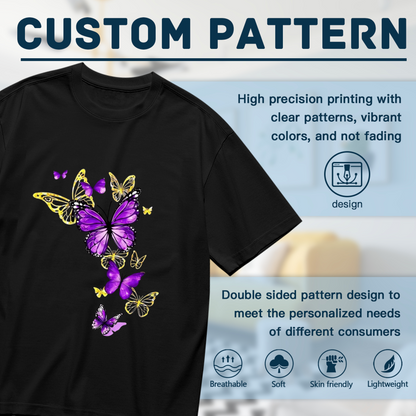 Dreamy Purple Gold Butterfly Gradient Art Plus Size Women Graphic Tee