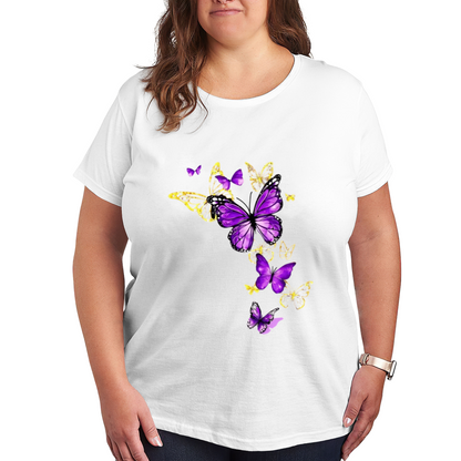Dreamy Purple Gold Butterfly Gradient Art Plus Size Women Graphic Tee