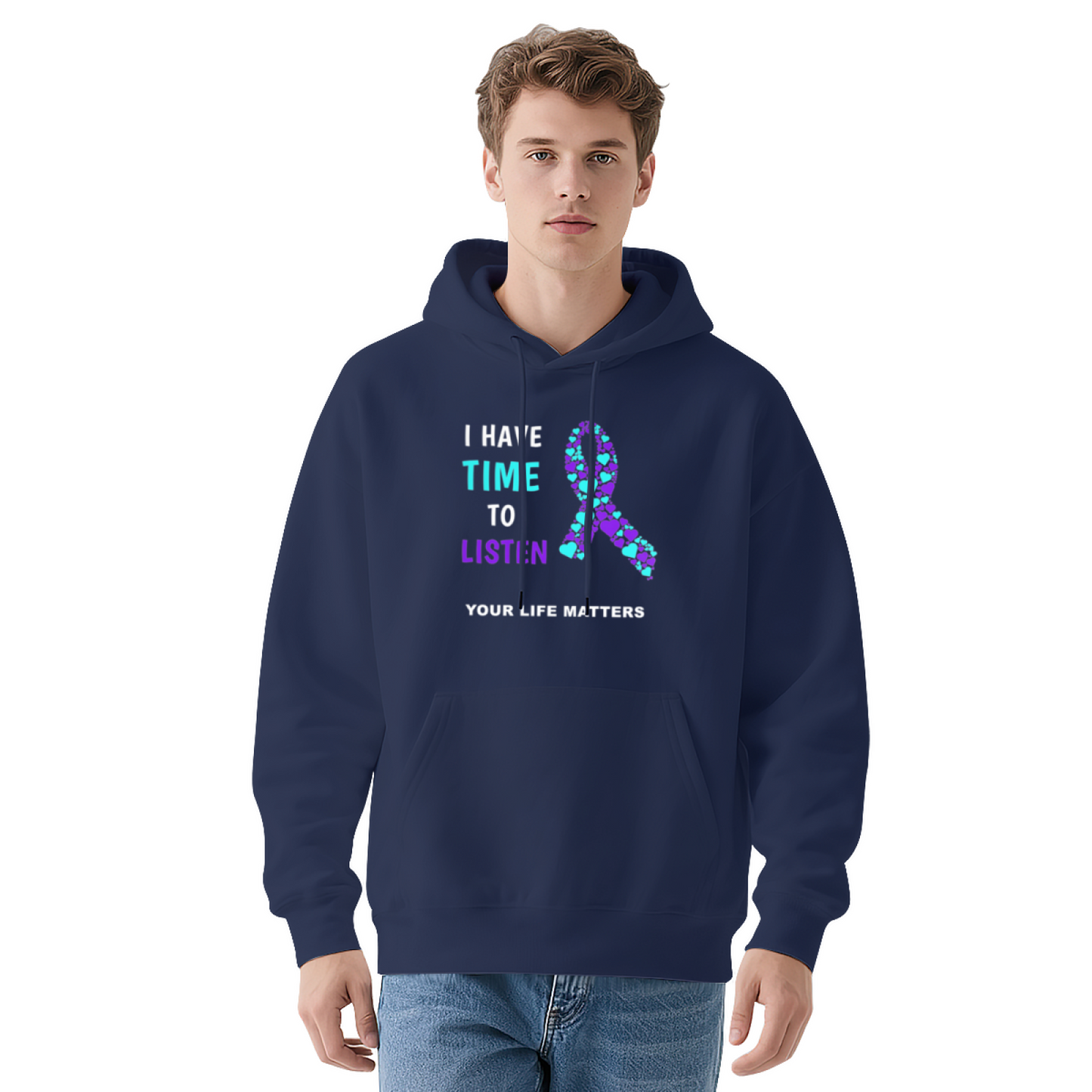 I Have Time To Listen Mental Health Awareness Ribbon Hoodie, Gentle Cozy Fit