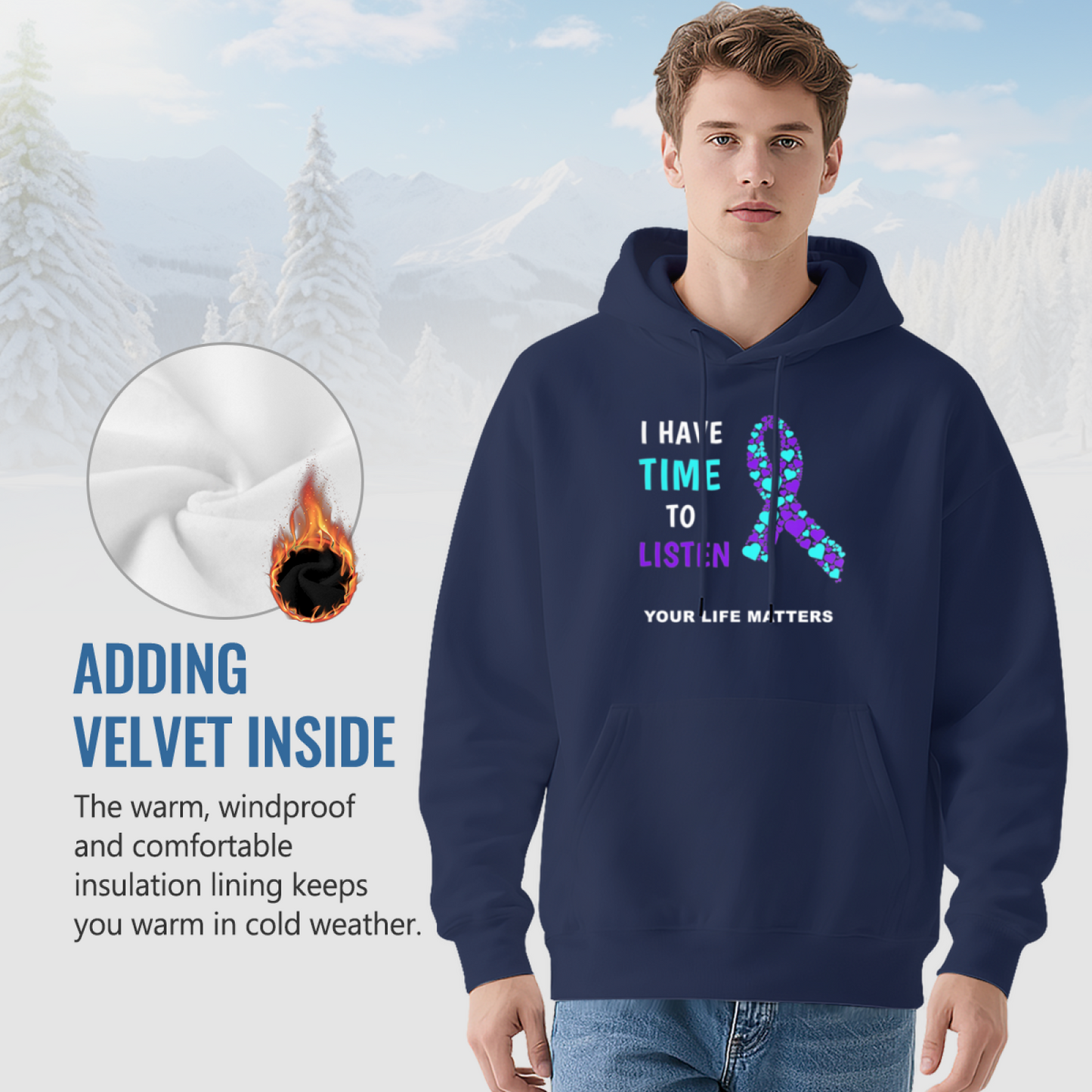 I Have Time To Listen Mental Health Awareness Ribbon Hoodie, Gentle Cozy Fit