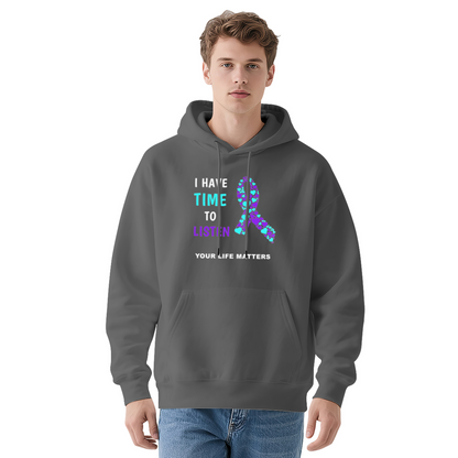 I Have Time To Listen Mental Health Awareness Ribbon Hoodie, Gentle Cozy Fit