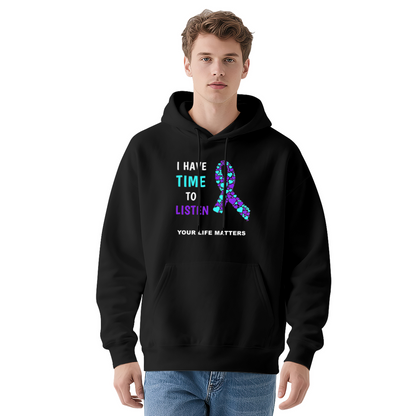 I Have Time To Listen Mental Health Awareness Ribbon Hoodie, Gentle Cozy Fit