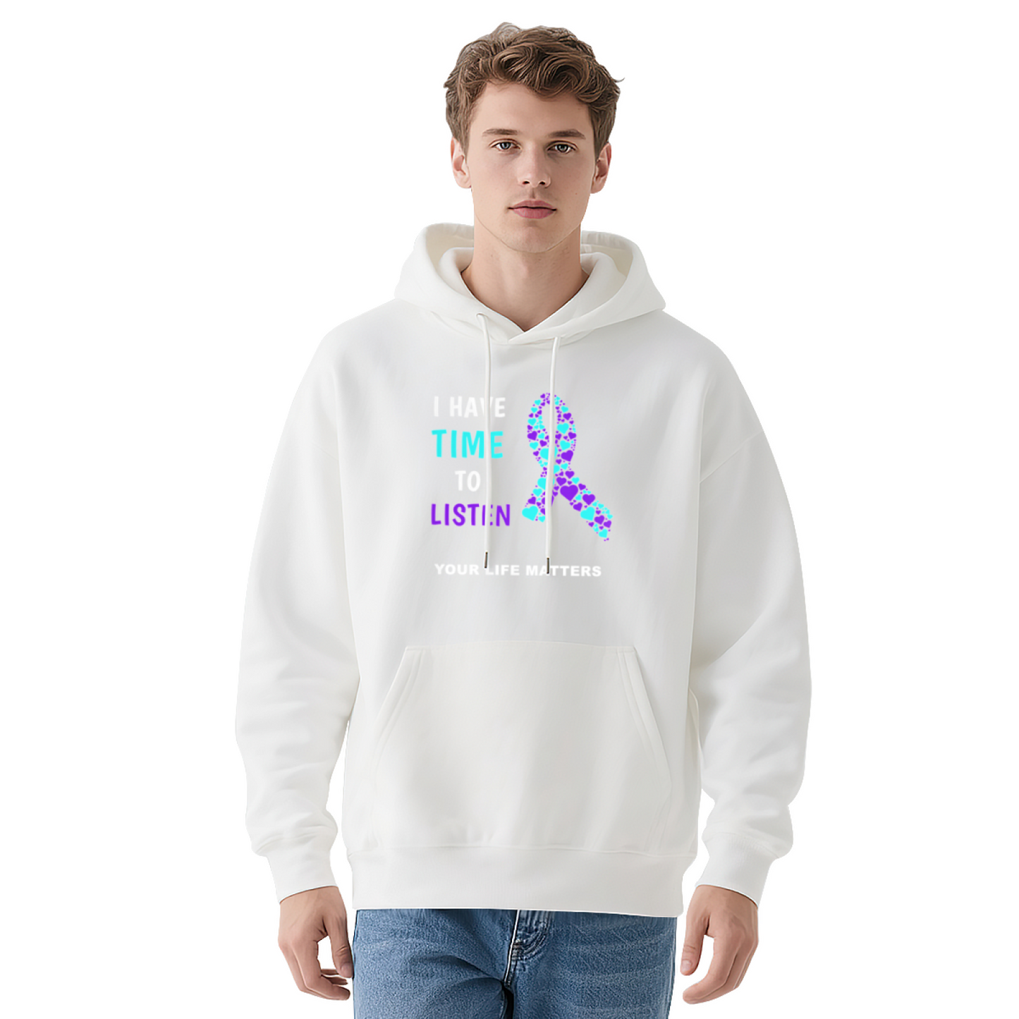 I Have Time To Listen Mental Health Awareness Ribbon Hoodie, Gentle Cozy Fit