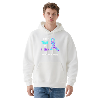 I Have Time To Listen Mental Health Awareness Ribbon Hoodie, Gentle Cozy Fit