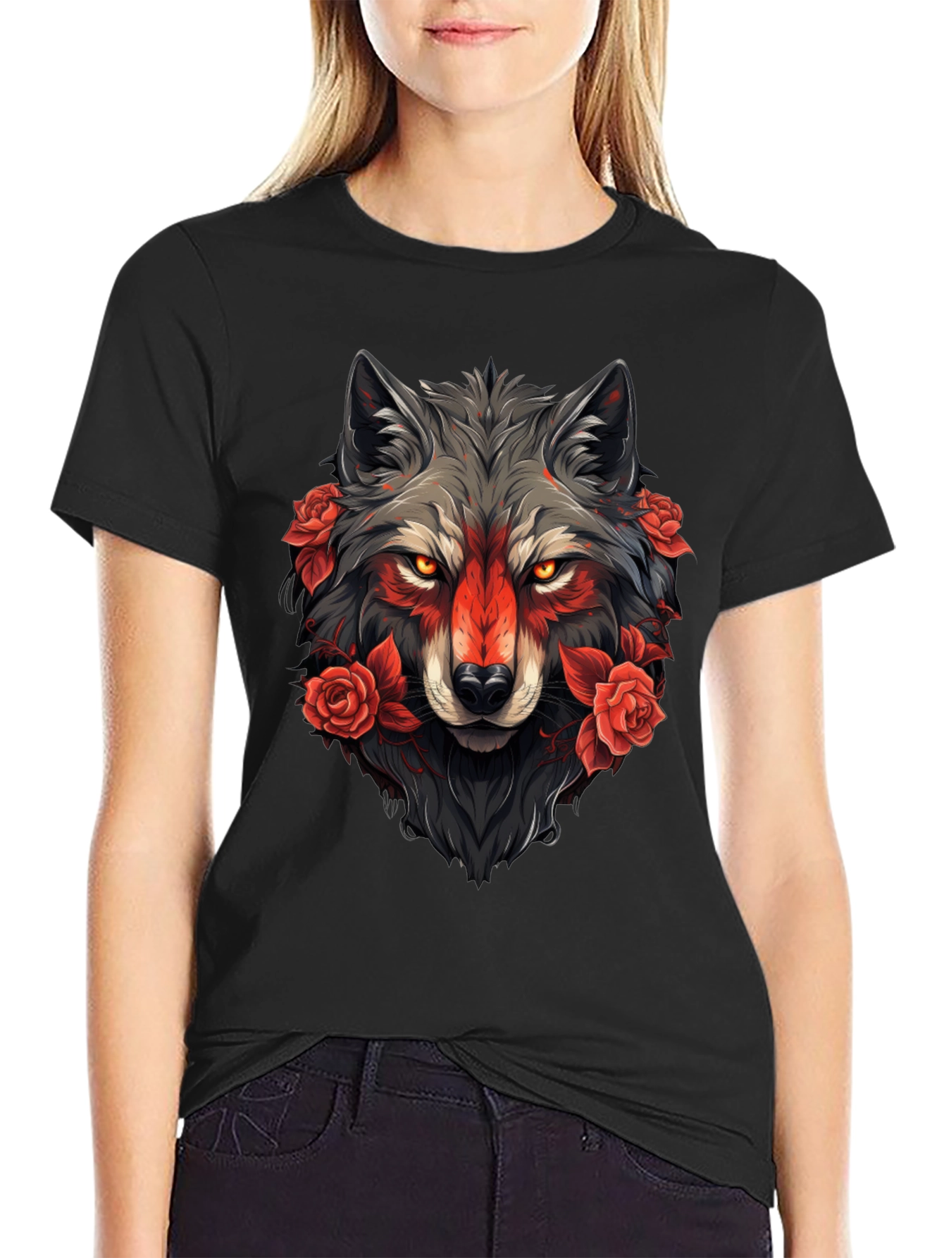 Wolf & Roses Graphic Tee - Black