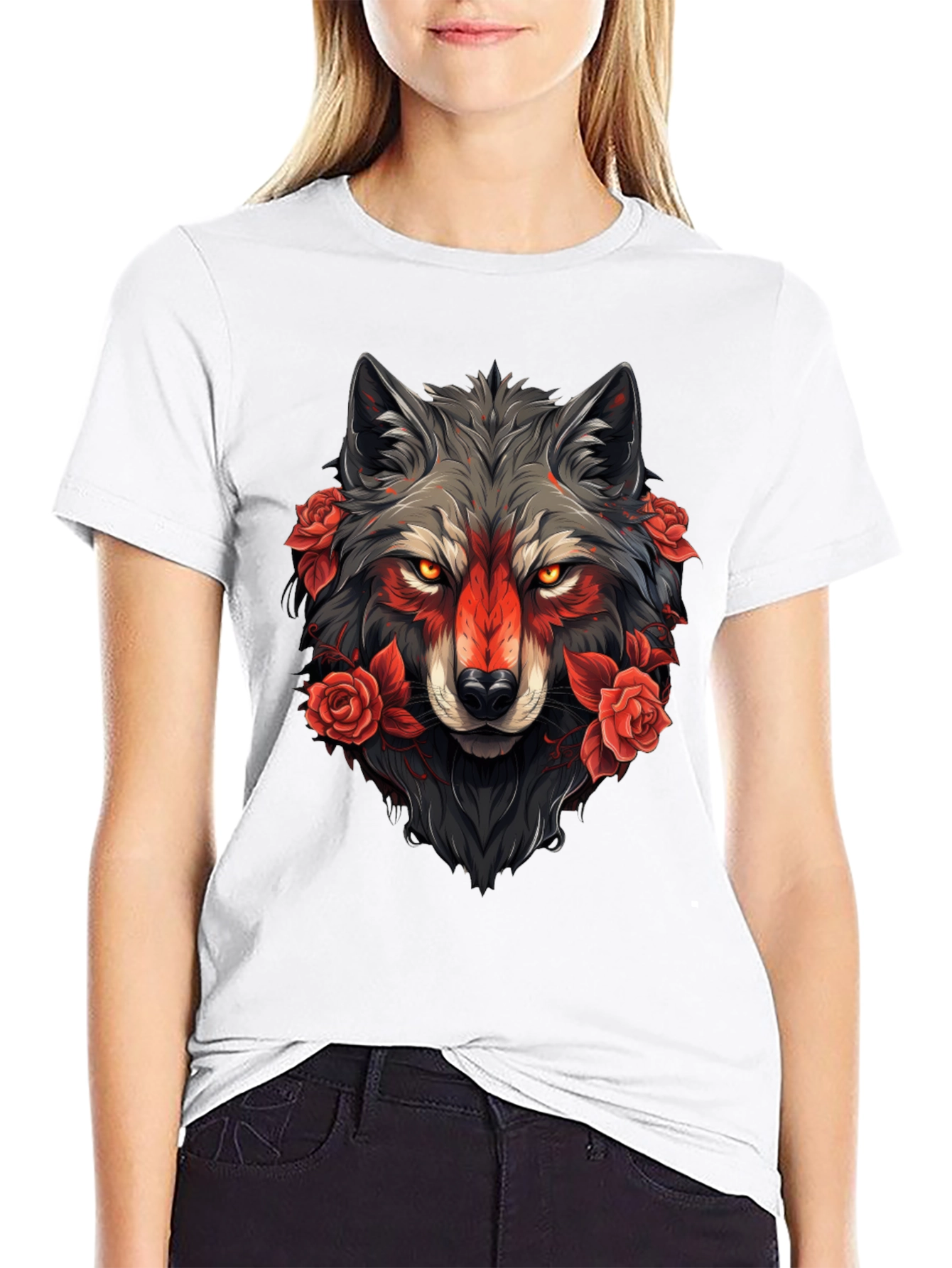 Wolf & Roses Graphic Tee - Black