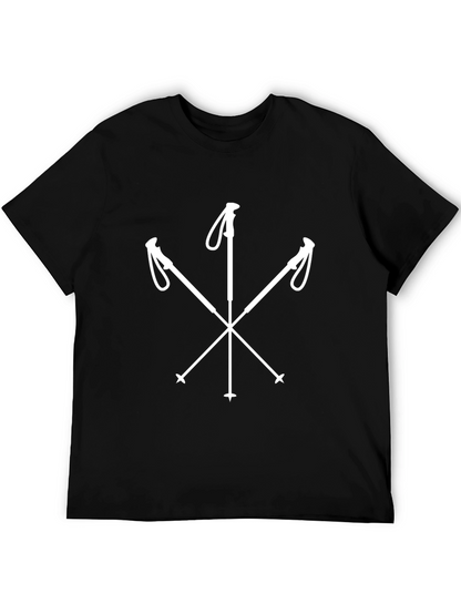 Skiing Poles Graphic Tee - Black Cotton T-Shirt