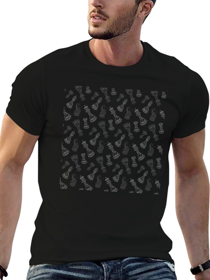 Chess Piece Pattern Black T-Shirt