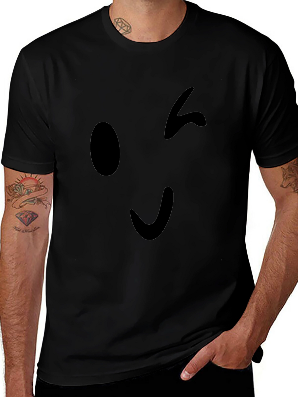 Winking Emoji Black T-Shirt - Casual Style