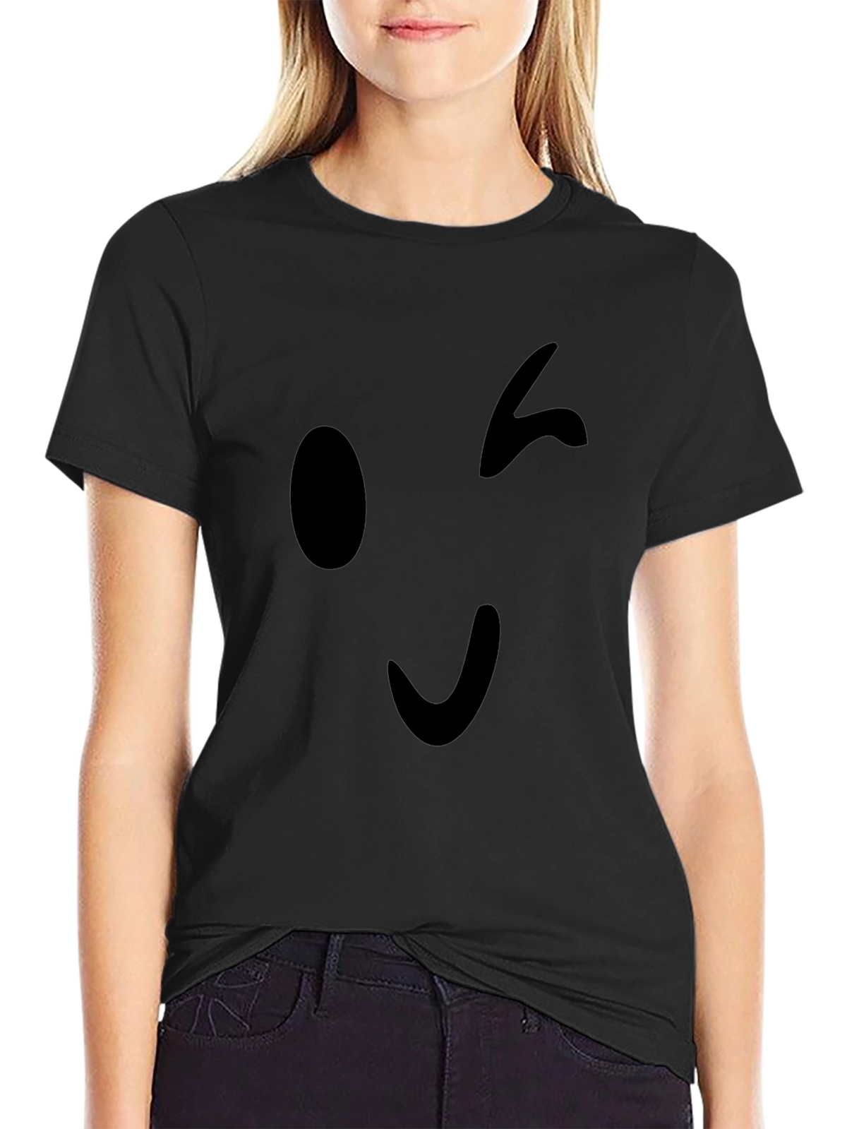 Winking Emoji Black T-Shirt - Casual Style