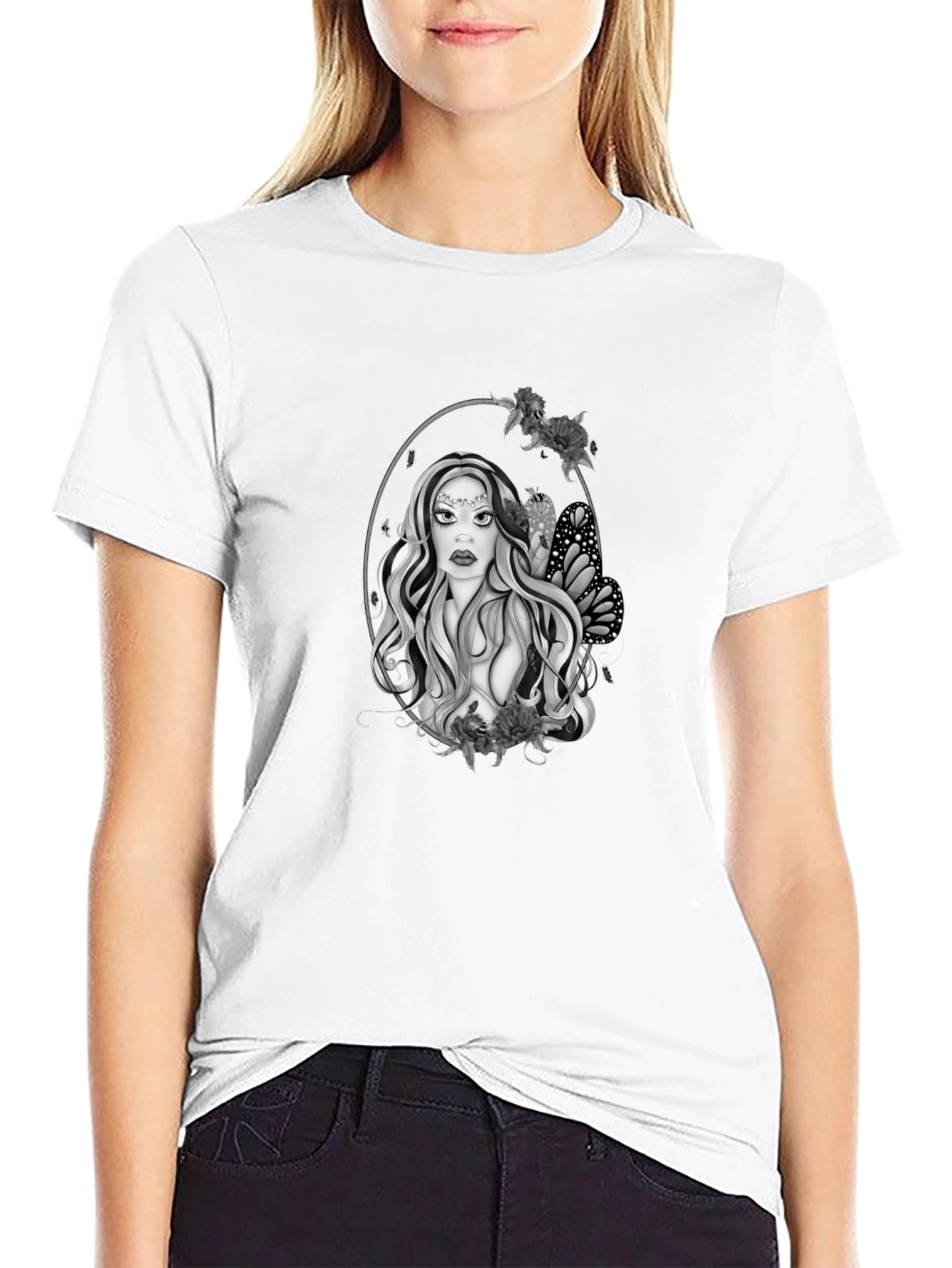 Mystic Woman Graphic Tee - Black Cotton Blend T-Shirt