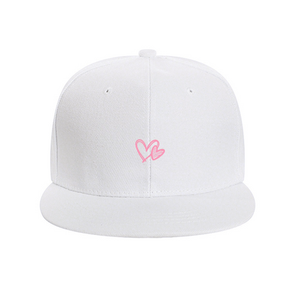 Soft Pink Double Heart White Sweet Style Snapback Cap
