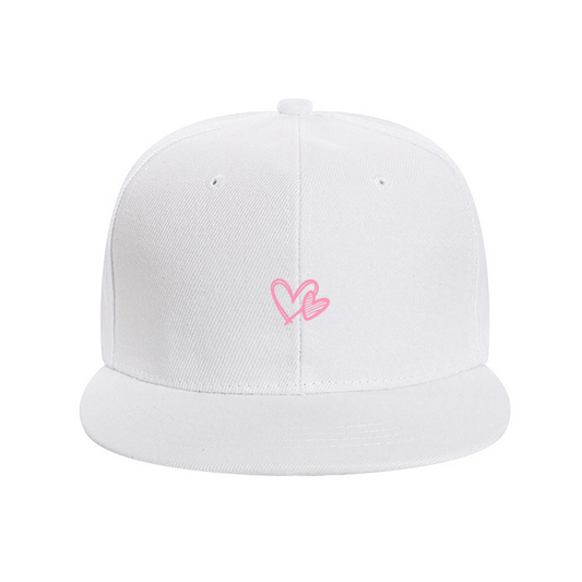 Soft Pink Double Heart White Sweet Style Snapback Cap