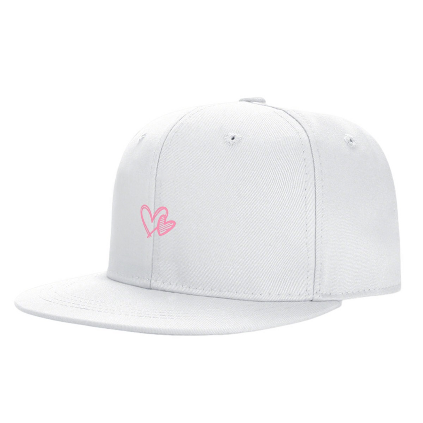 Soft Pink Double Heart White Sweet Style Snapback Cap