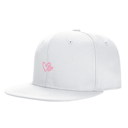 Soft Pink Double Heart White Sweet Style Snapback Cap