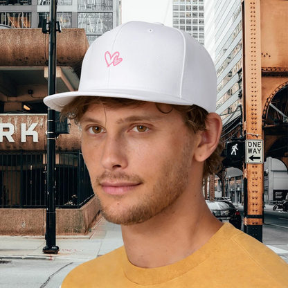 Soft Pink Double Heart White Sweet Style Snapback Cap
